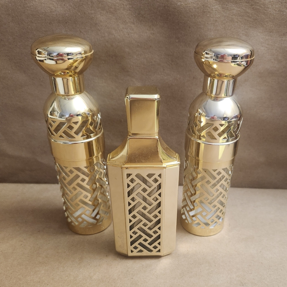 Lot of 3 Vintage Shalimar/Guerlain Dispenser Bottles Gol Case Lattice Early 80's